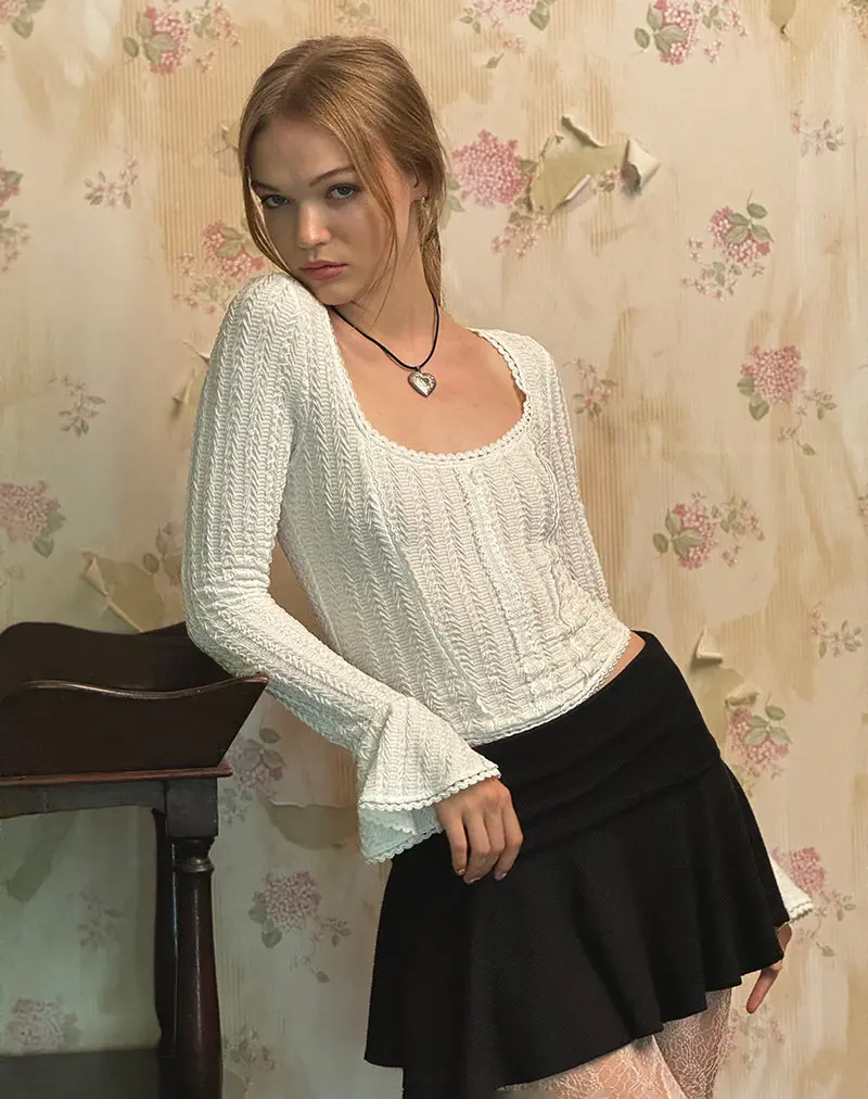 Abella Textured Flute Sleeve Top In Ivory 1