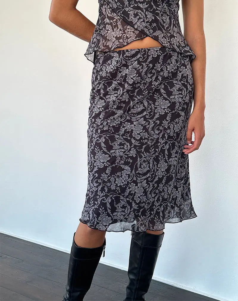 Abetzi Midi Skirt In Baroque Black Print 1