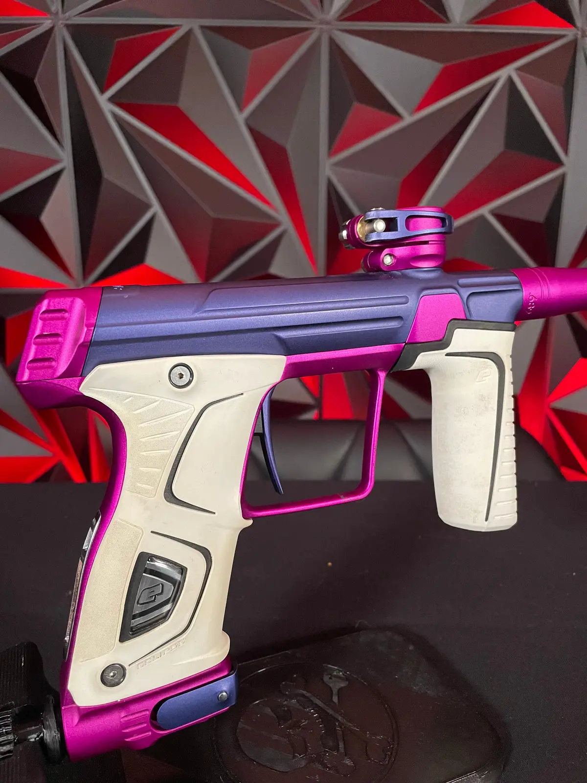 Used Planet Eclipse 170R Paintball Gun - Blue/Purple W/ Infamous Deuce Trigger & White Grip Kit 1