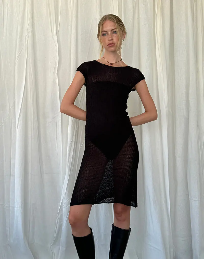 Adeline Midi Dress In Wide Rib Knit Black 1