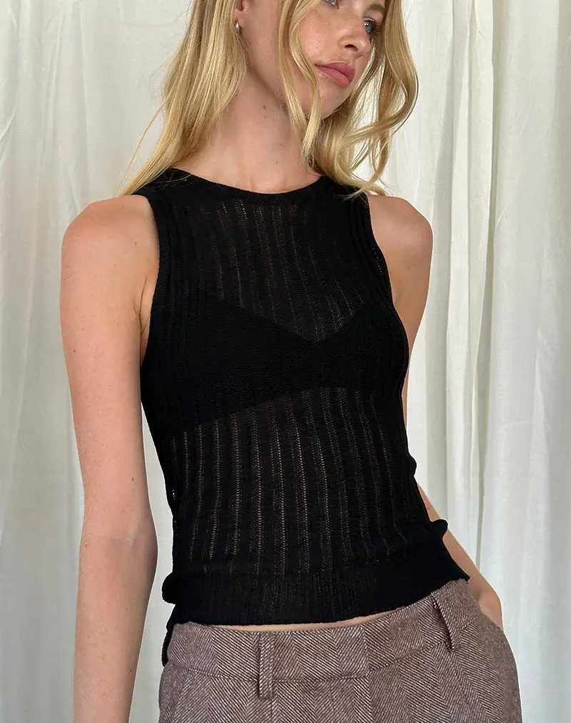 Alessia Vest Top In Wide Rib Knit Black 1