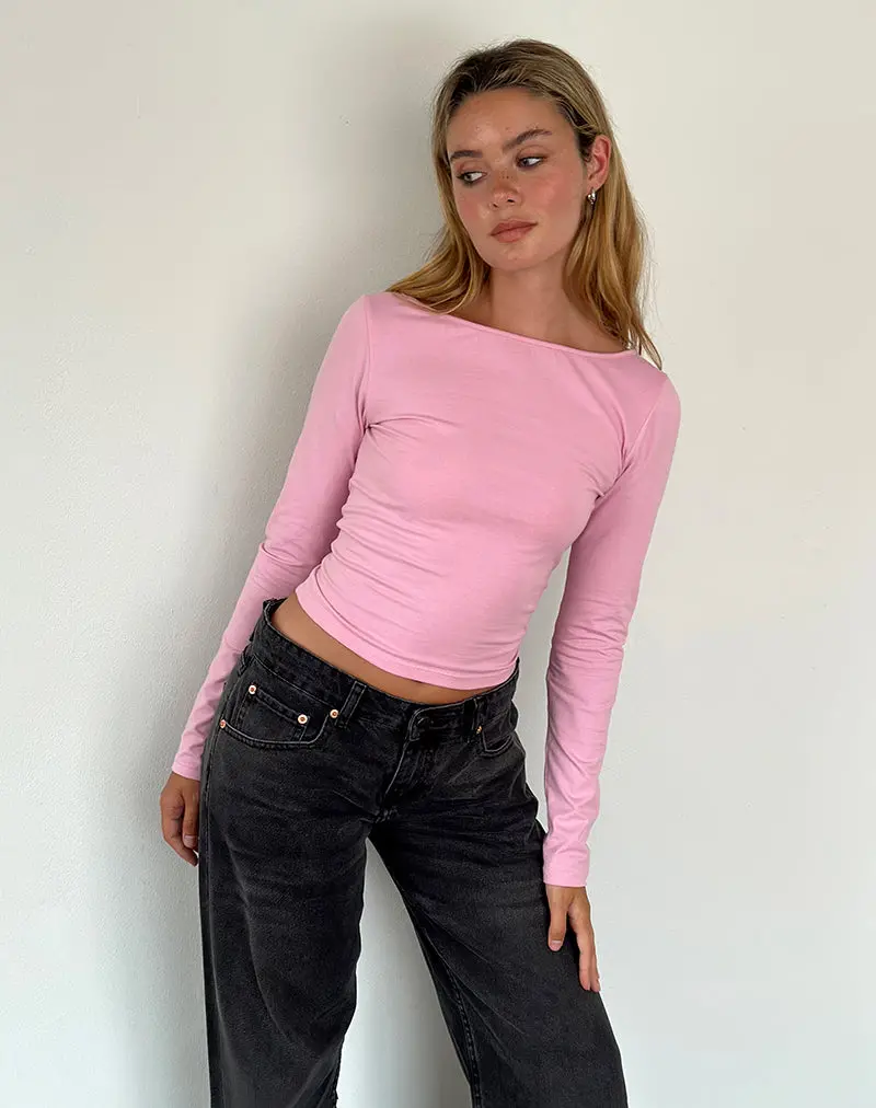 Amabon Long Sleeve Top In Flamingo Pink 1