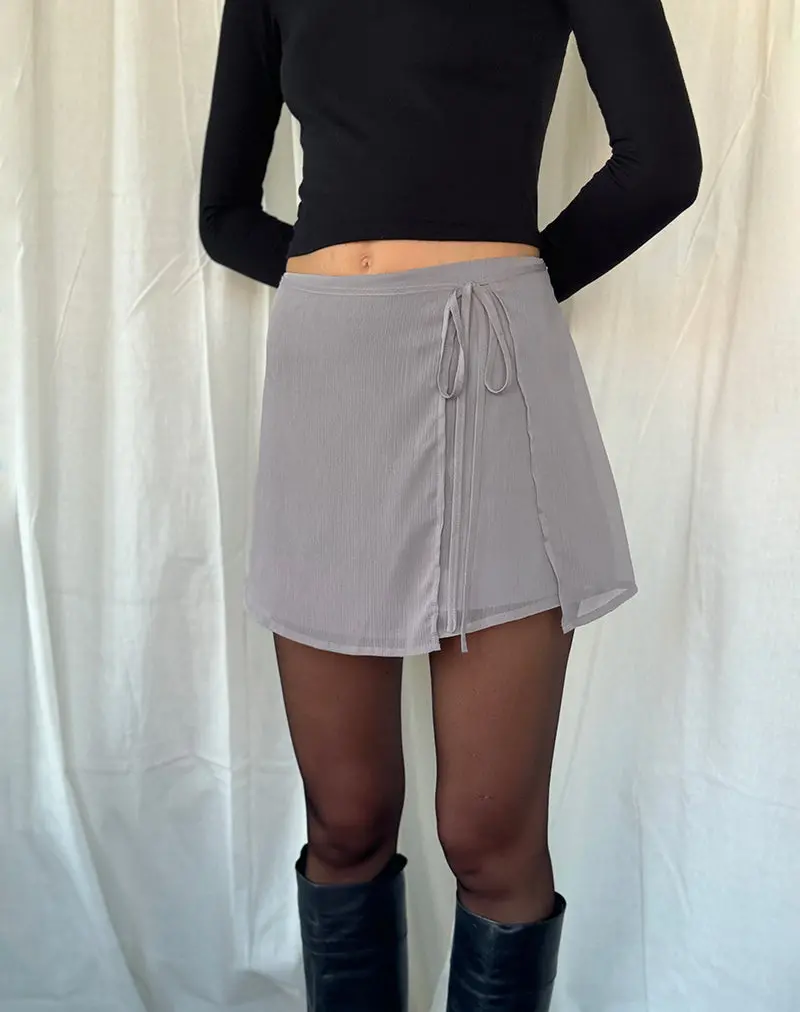 Keira Mini Wrap Skirt In Chiffon Lilac Grey 1
