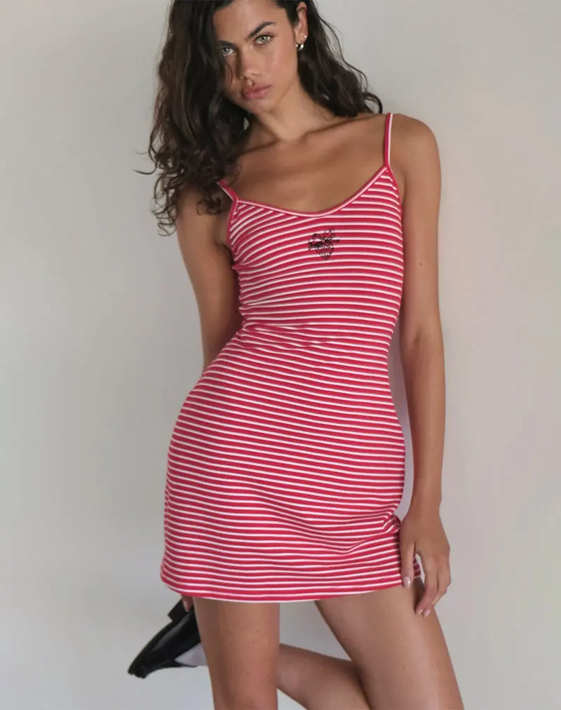 Anzhelina Strappy Mini Dress In Red And White Stripe With Strawberry Emb 1