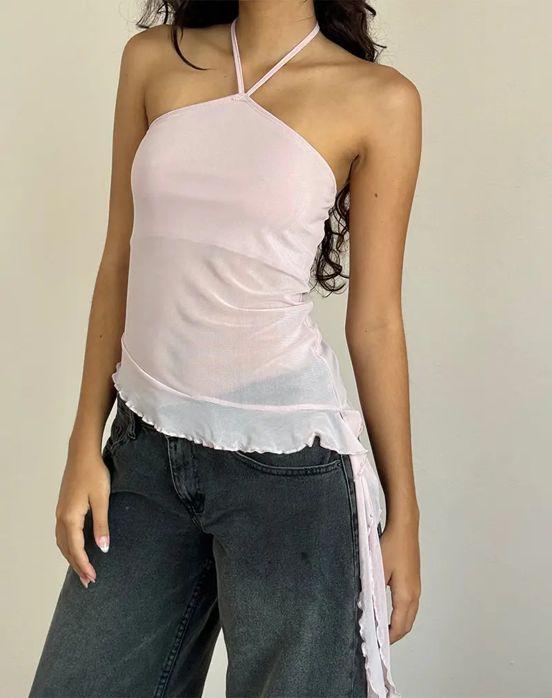 Arabella Halterneck Top In Mesh Pink 1