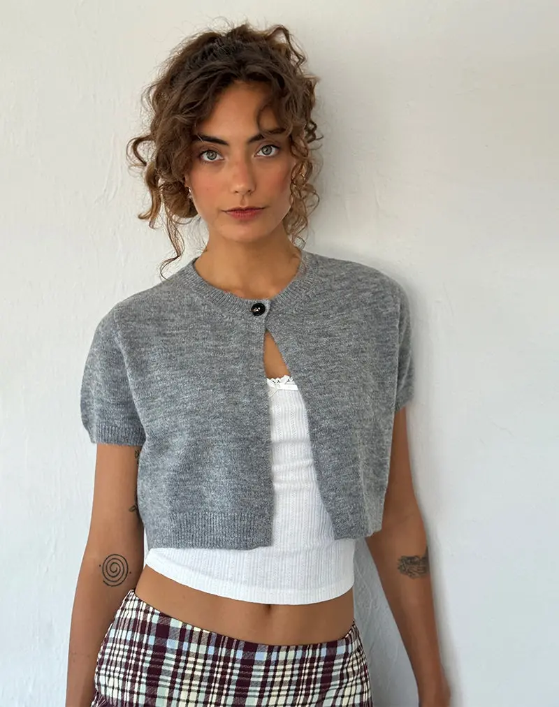 Arella Cropped Cardigan In Knit Grey 1