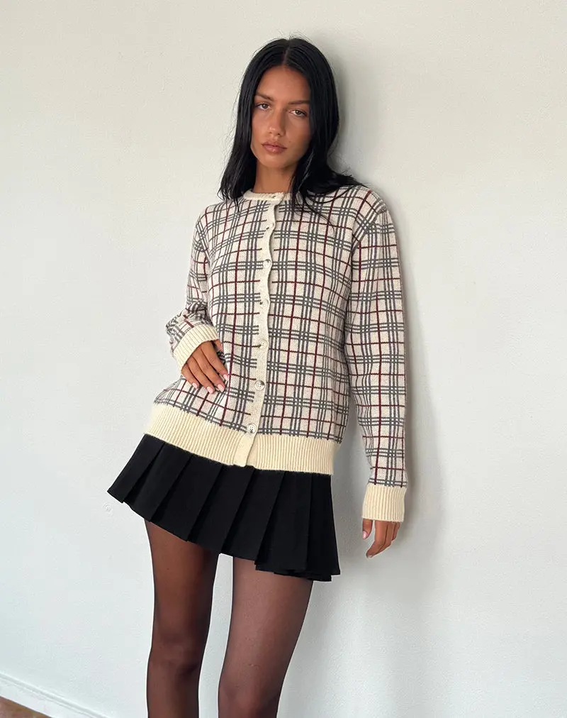 Arlene Cardigan In Checked Knit Cream 1