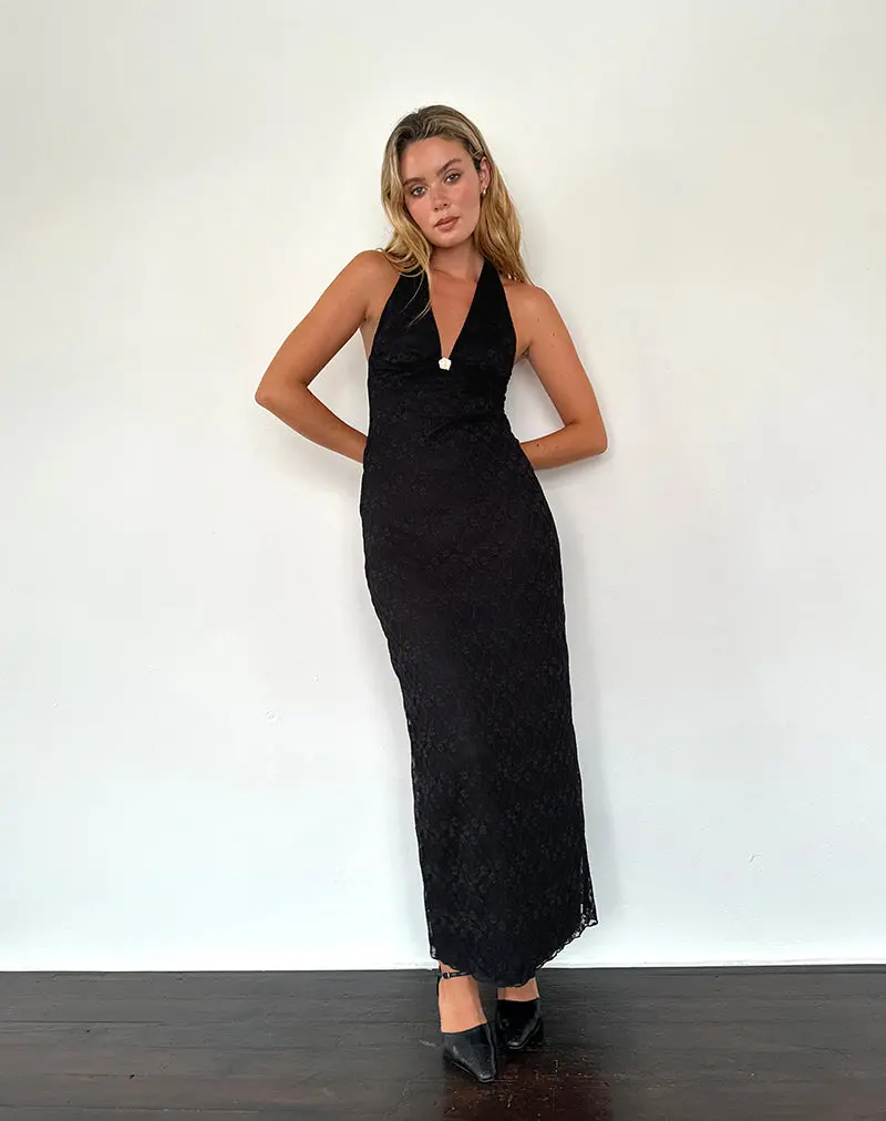 Atma Halterneck Maxi Dress In Canina Lace Black 1