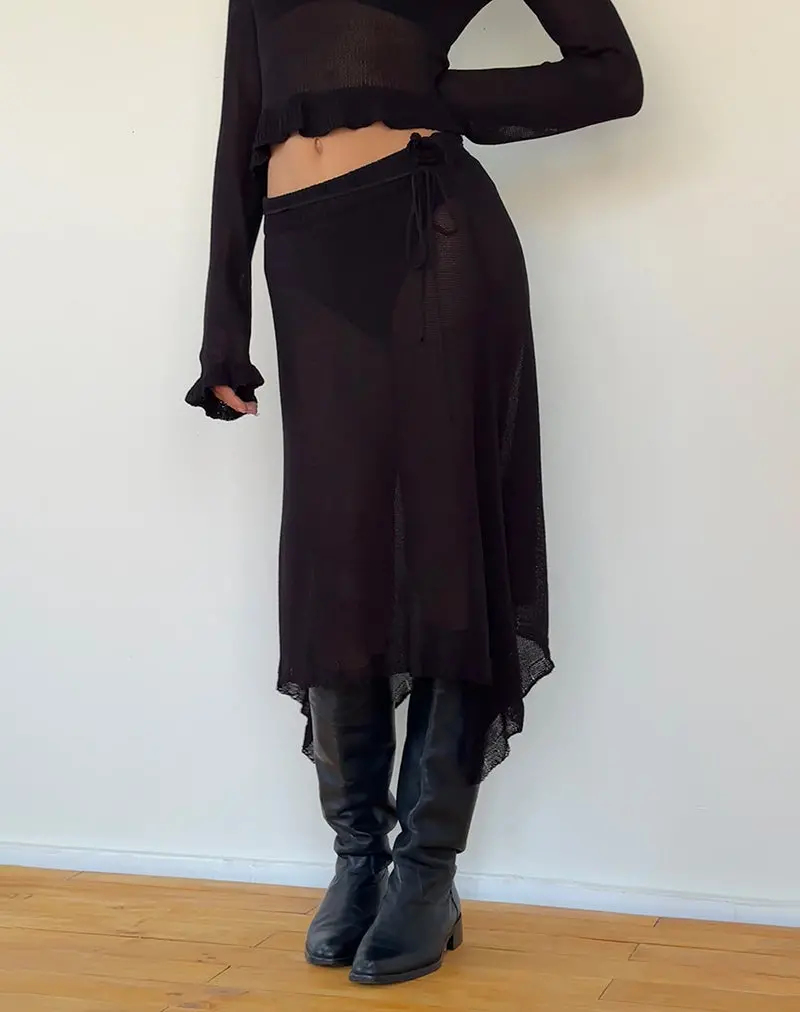 Tierra Fine Knit Midi Skirt In Black 1