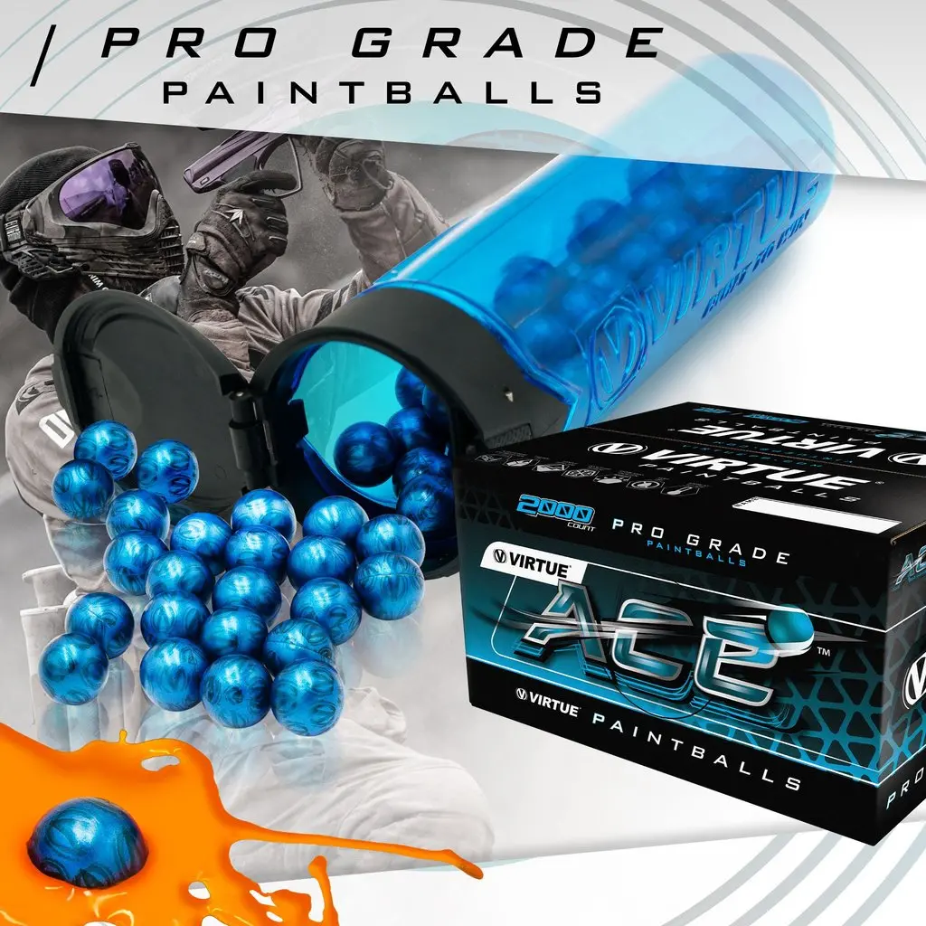Virtue Ace Paintballs - Blue V-Logo Shell / Orange Fill - 2000 Count 1
