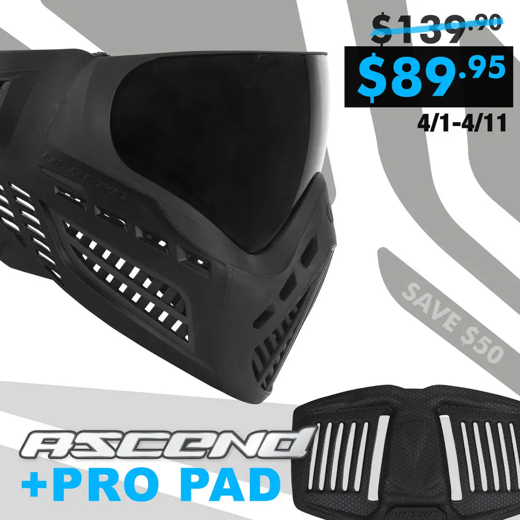 Virtue Vio Ascend Paintball Mask - Black W/ Free Pro Pad! 1