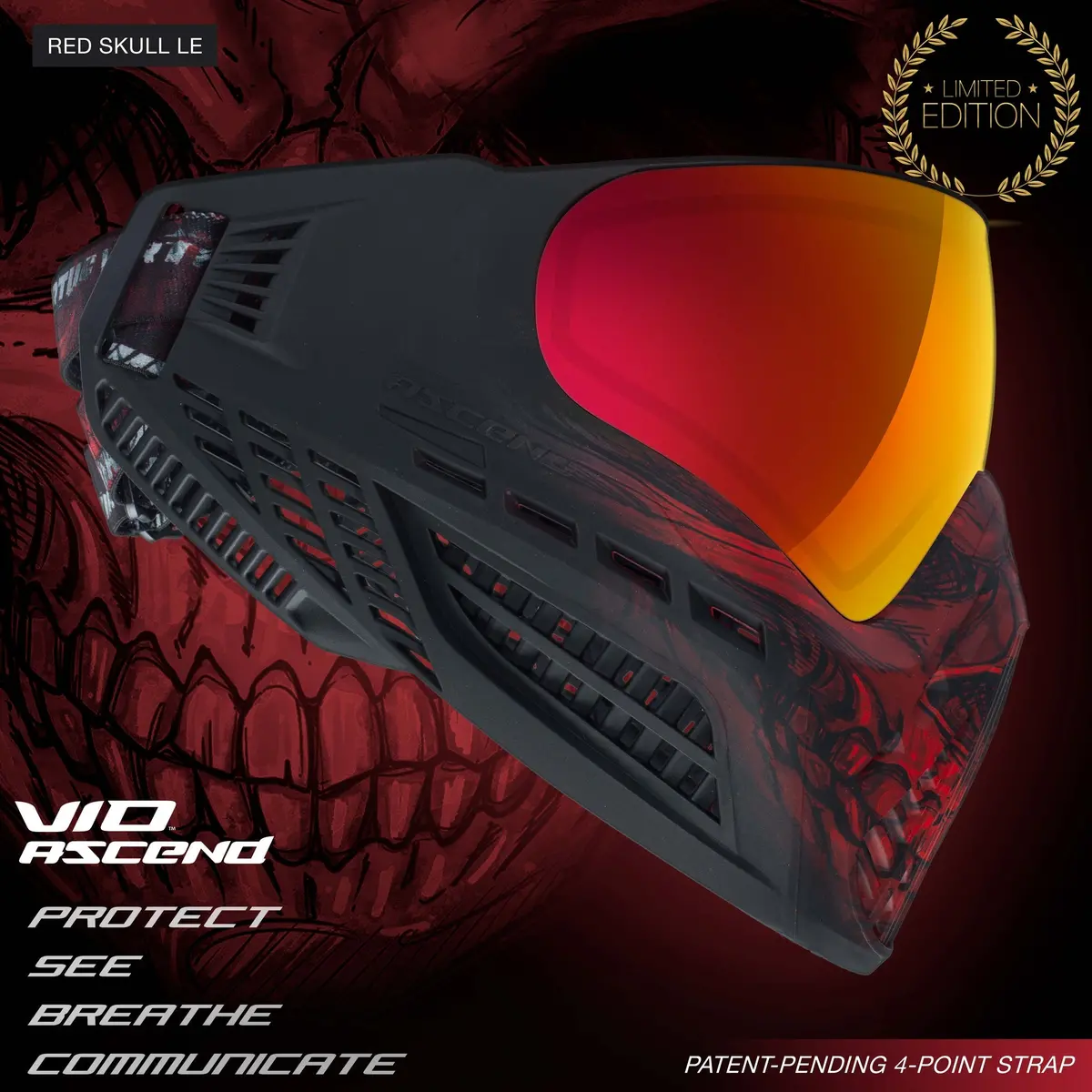 Virtue Vio Ascend Paintball Mask - Red Skull Le 1