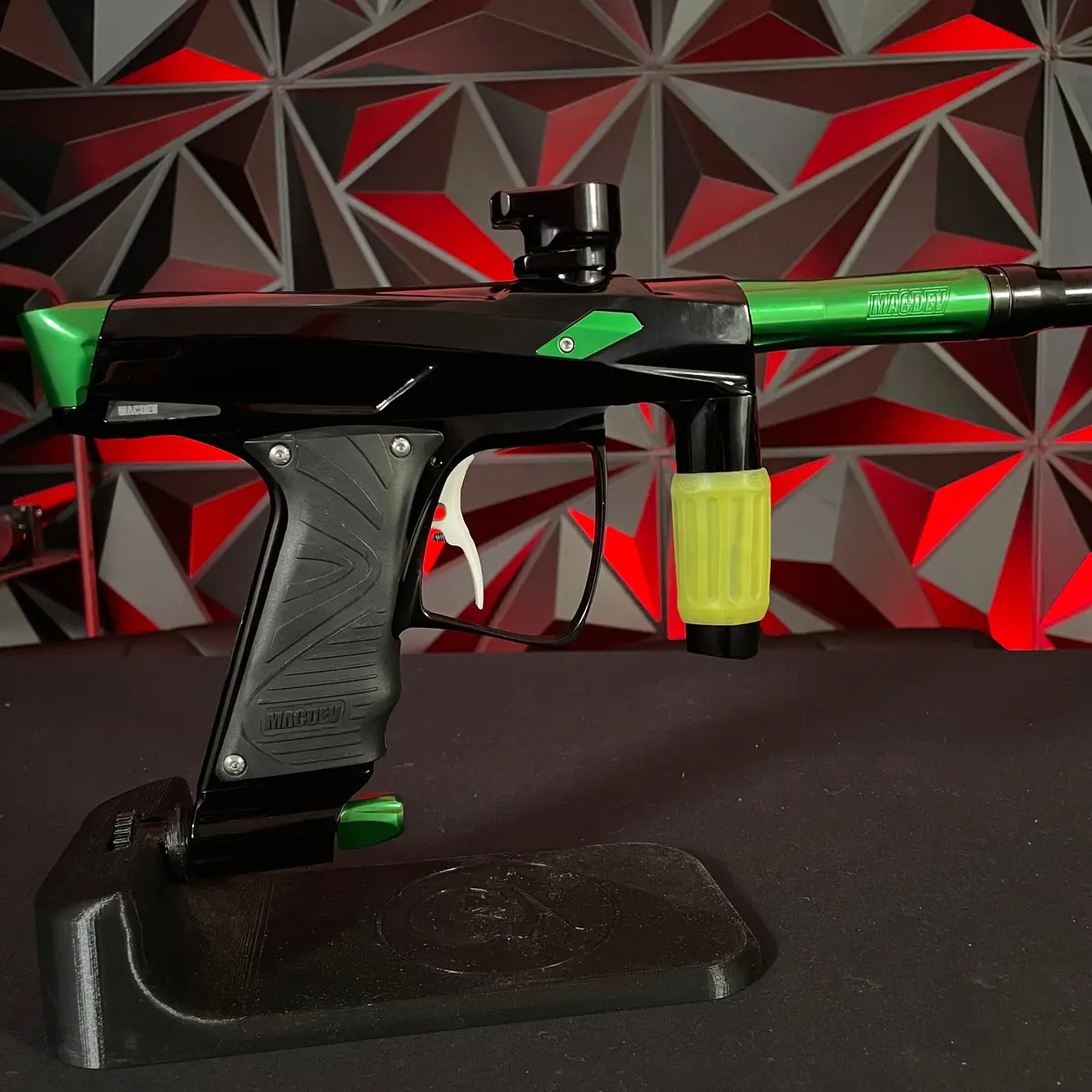 Used Macdev Gti Paintball Gun - Black/Green W/White Scythe Trigger 1
