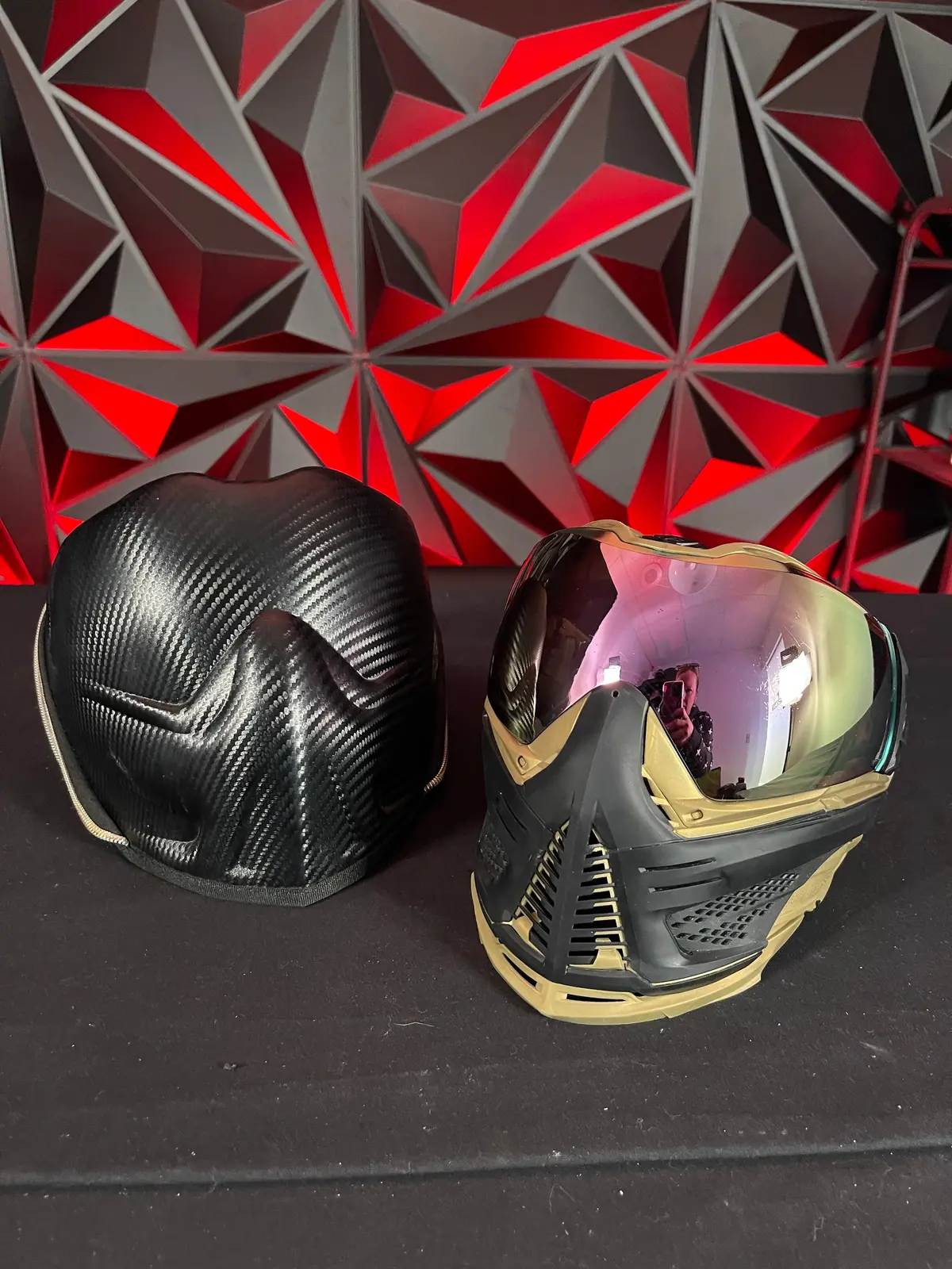 Used Push Unite Paintball Mask - Black/Gold W/Carbon Hard Case 1