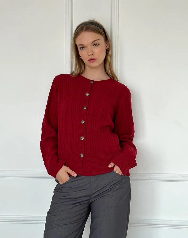 Bavana Cardigan In Deep Red 1