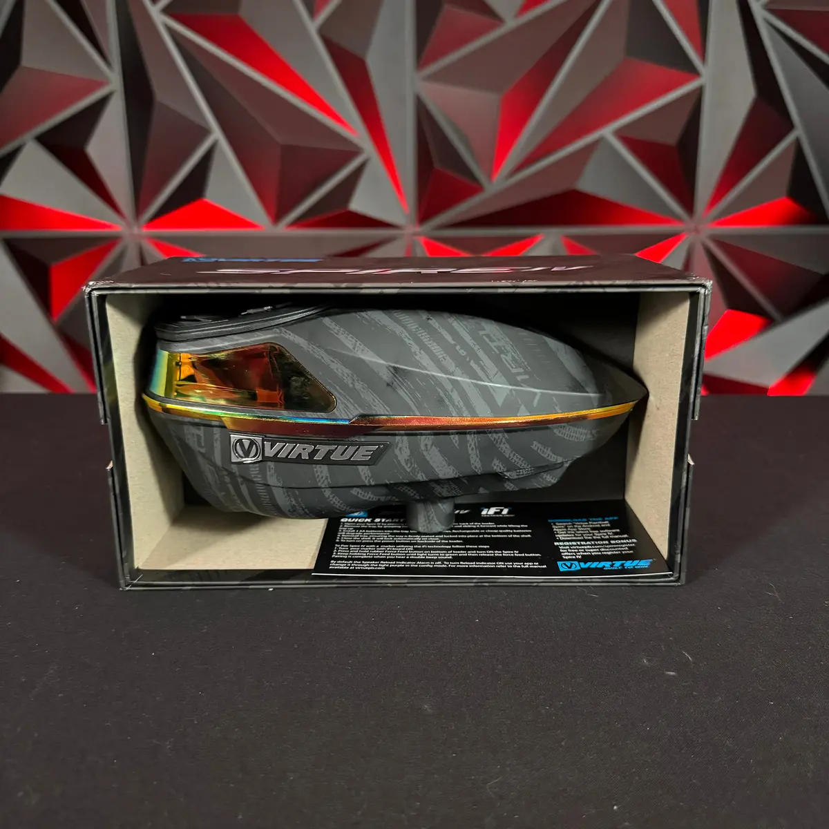 Used Virtue Spire Iv Paintball Loader - Graphic Fire W/ Rain Lid 1