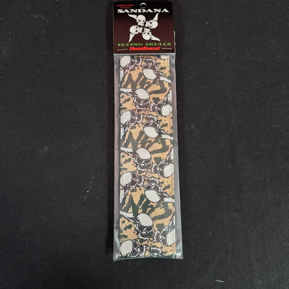 Sandana Headband Flying Skulls - Tan/Olive W/White Skulls 1