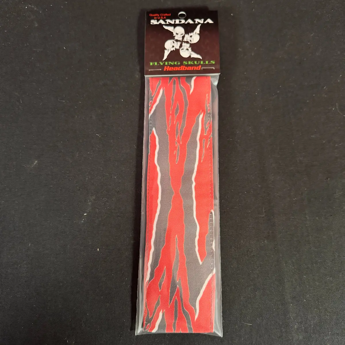 Sandana Headband Flying Skulls - "Tiger Stripe" - Red/Gray *Horizontal* 1