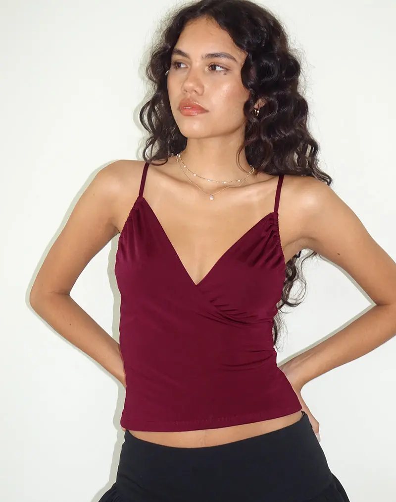 Bea Cross Front Top In Burgundy 1