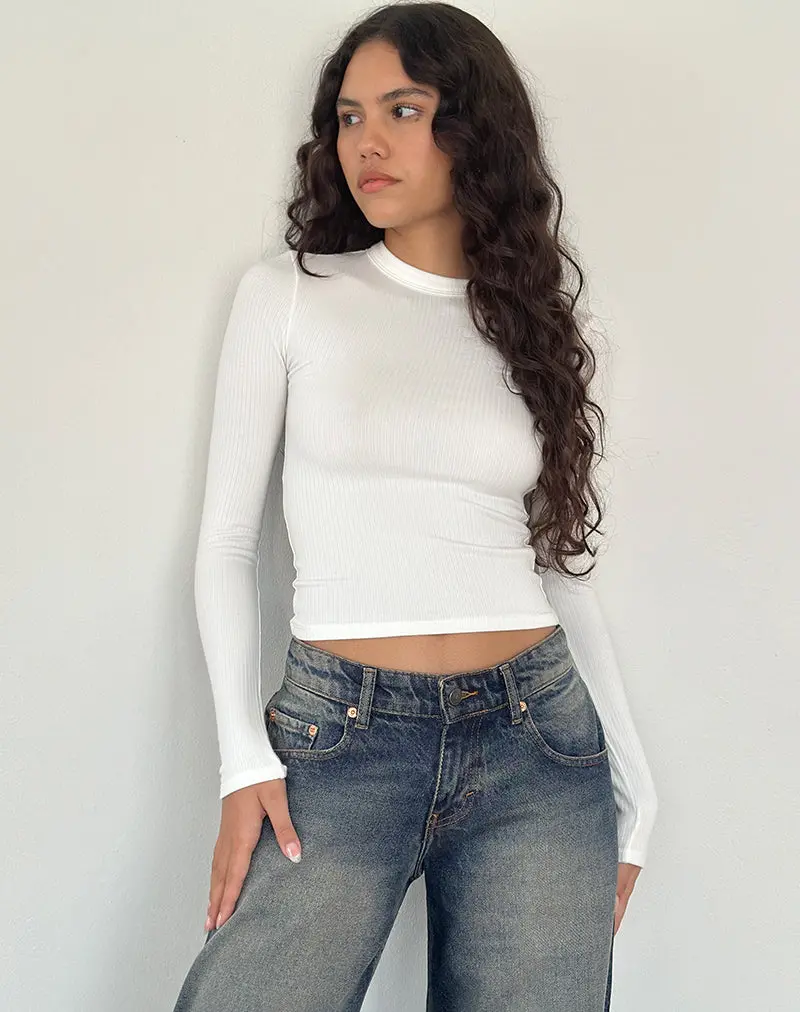 Beech Ribbed Long Sleeve Top In Off White 1