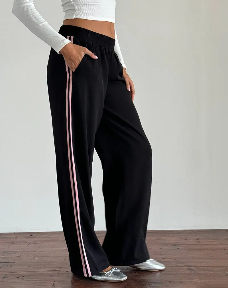 Bennett Trouser In Black With Pink Side Stripe 1