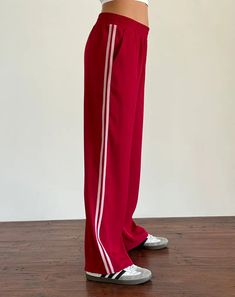 Bennett Wide Leg Trouser In Tailoring Red With Pink Stripe 1