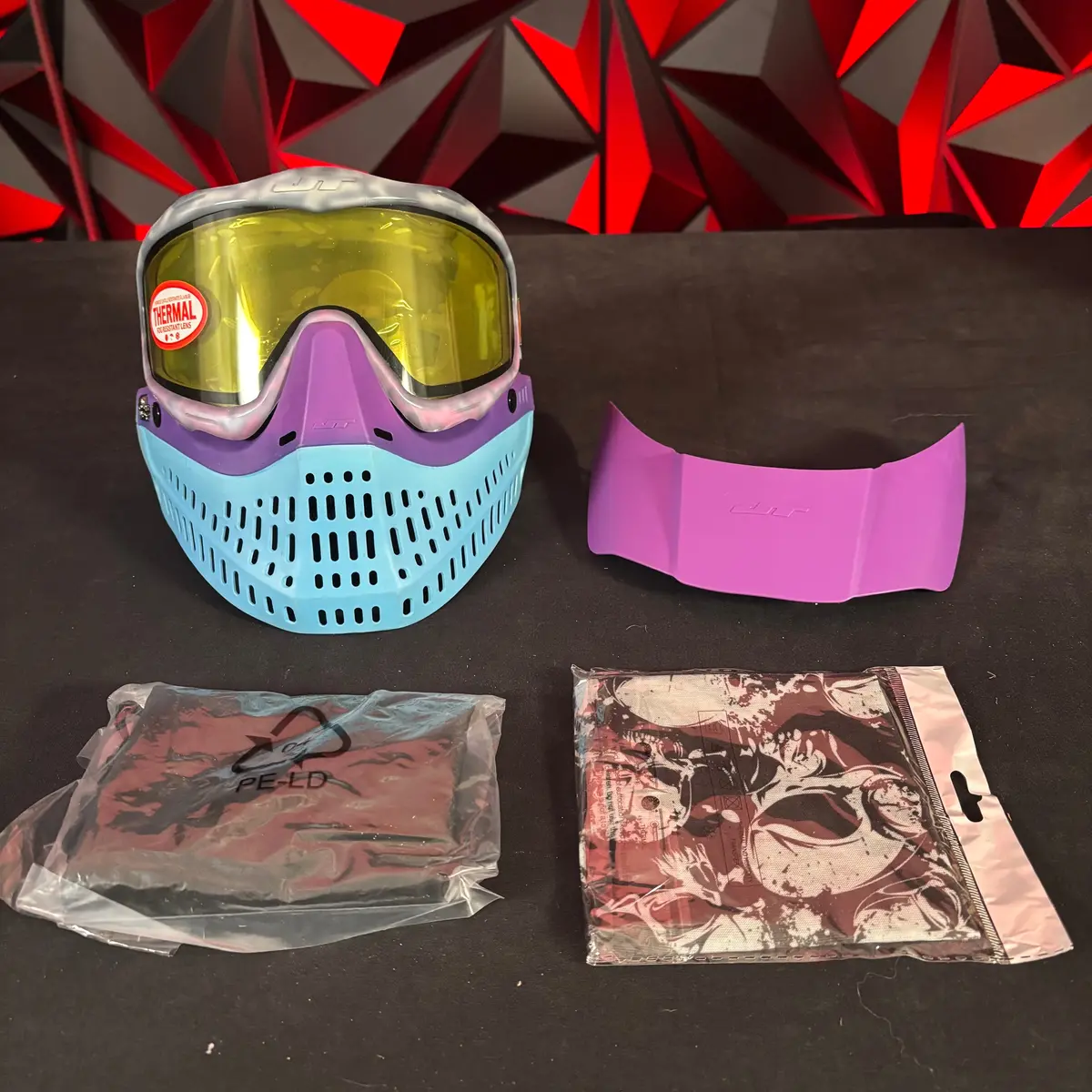 Used Jt Proflex Paintball Mask - Custom #14 Dark Blue To Cotton Candy Tie Dye Frame /W Light Blue To Purple Bottoms And Grey/Blue Ears *Custom* 1