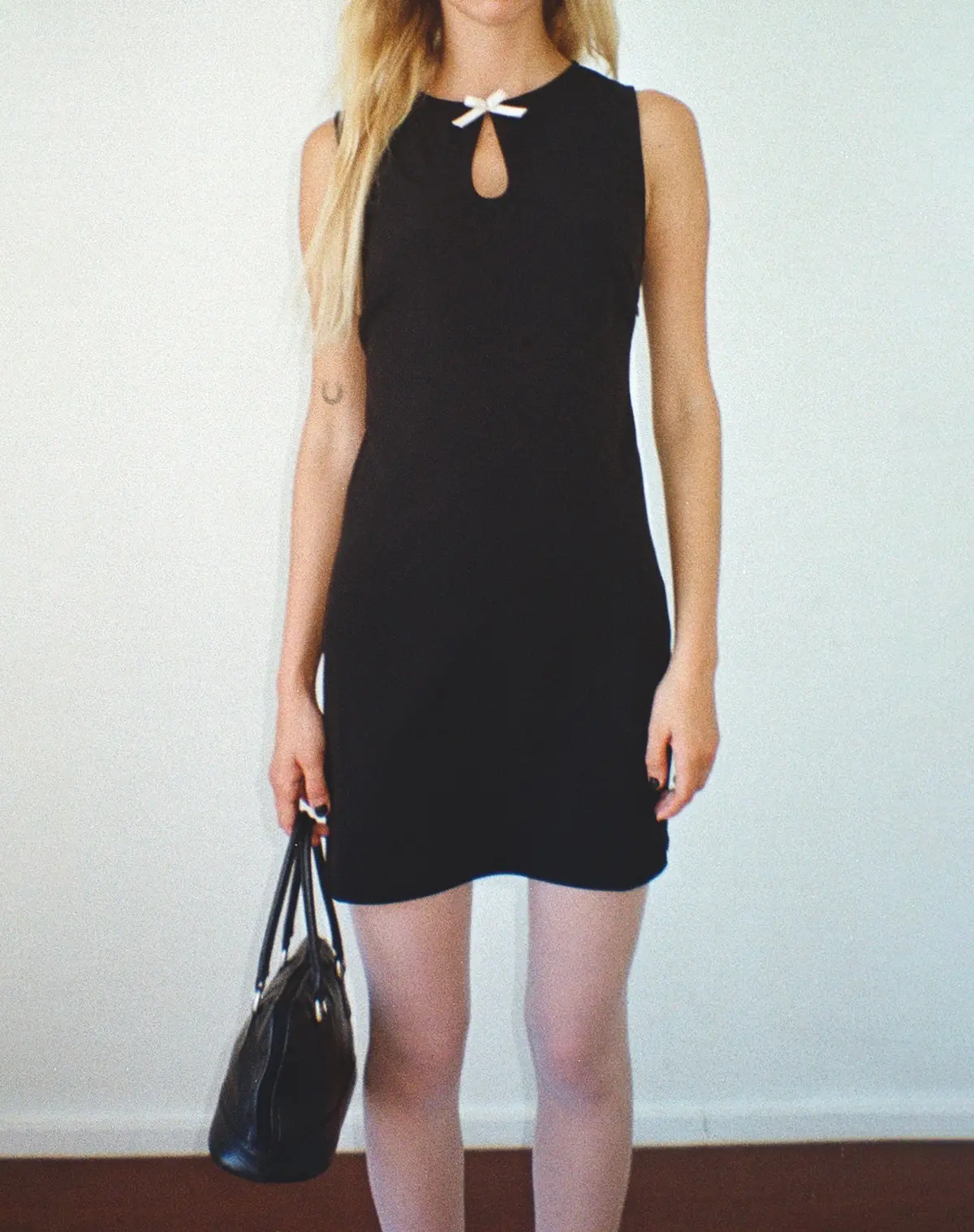 Bibidia Mini Dress In Black With Cream Bow 1