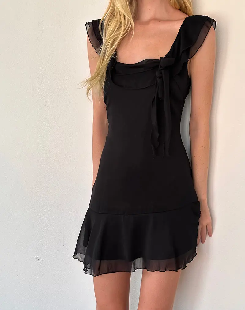 Binita Mini Dress In Chiffon Black 1