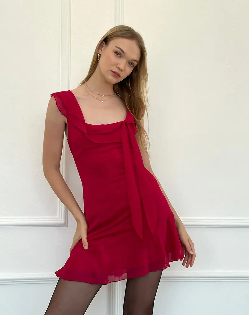 Binita Mini Dress In Chiffon Burgundy 1