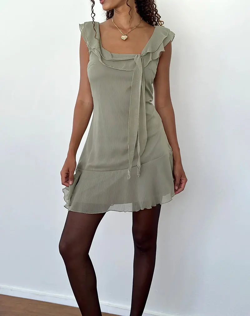 Binita Mini Dress In Chiffon Olive 1