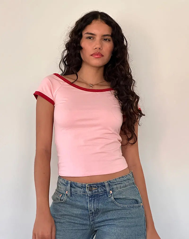Bitha Top In Ballet Pink With Adrenaline Red Binding 1