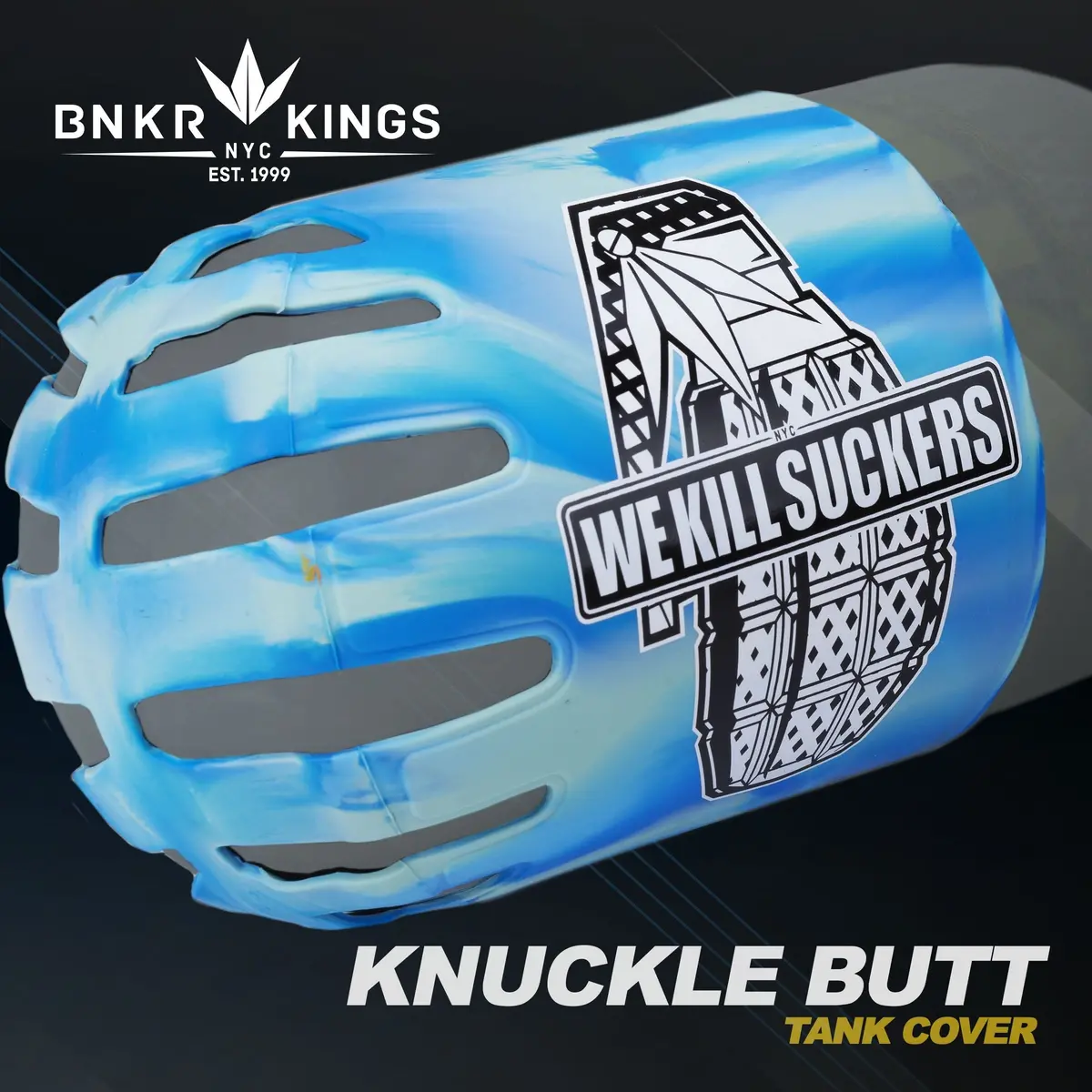 Bnkr Bunker Kings Knuckle Butt Paintball Tank Cover - Wks Grenade - Cyan 1
