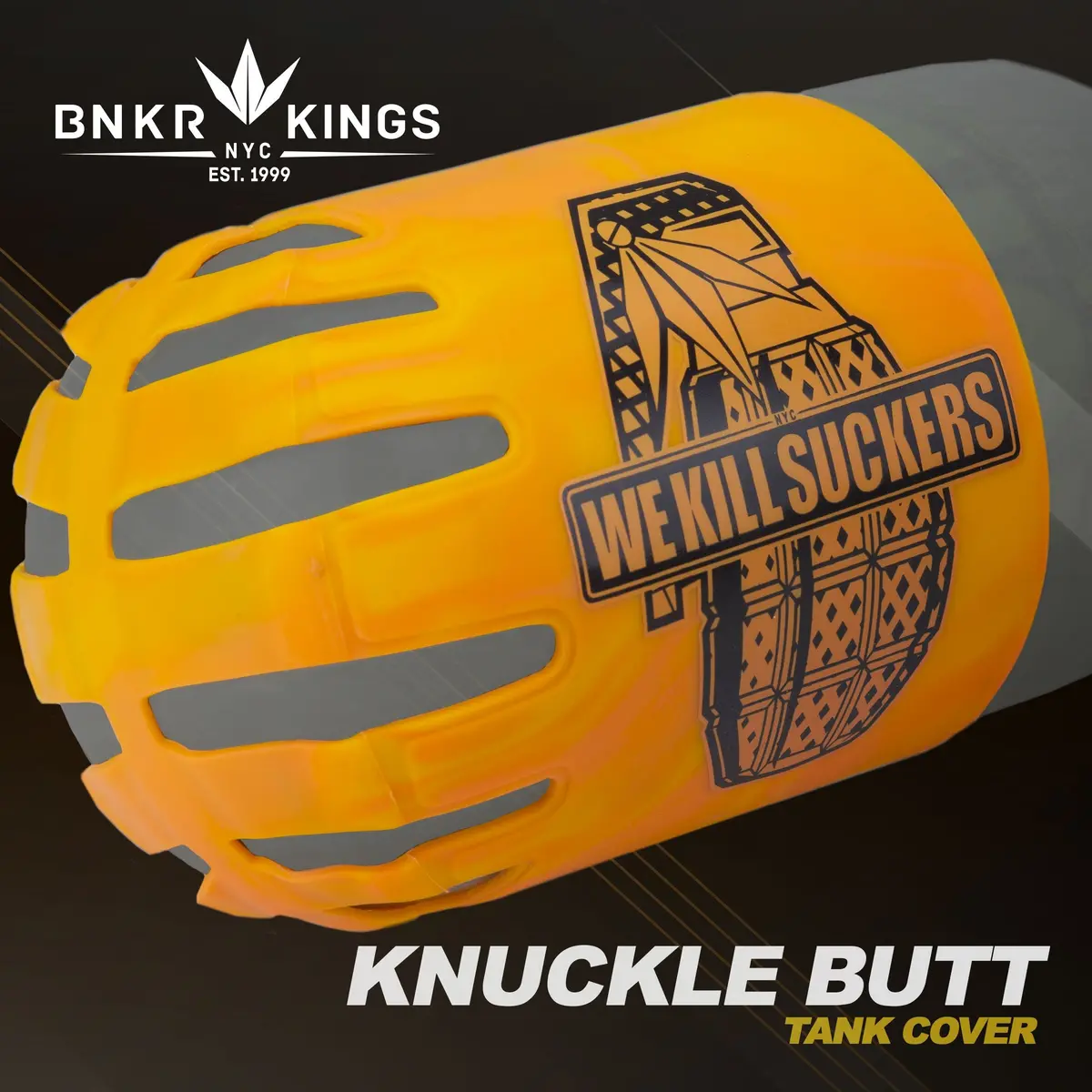 Bnkr Bunker Kings Knuckle Butt Paintball Tank Cover - Wks Grenade - Orange 1