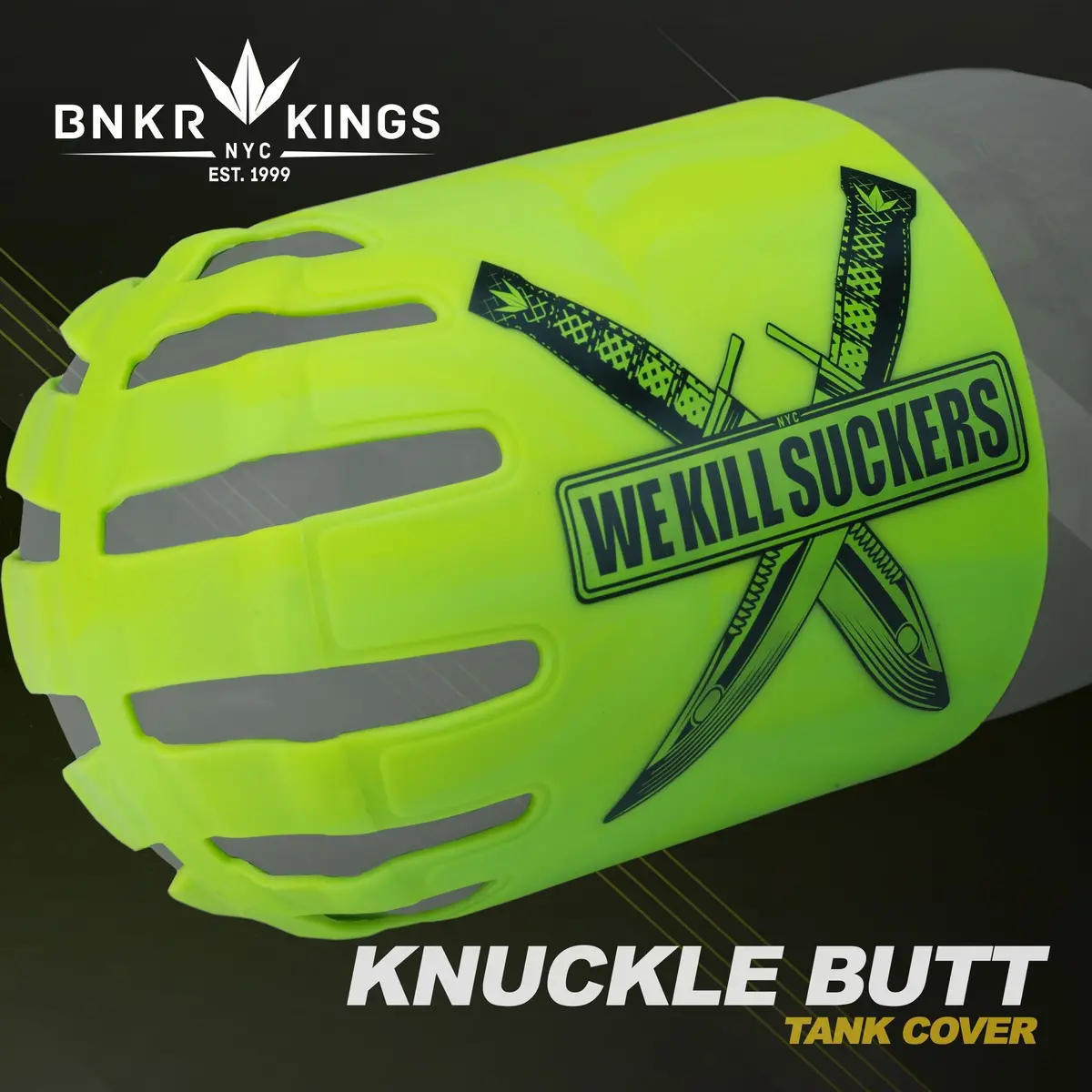 Bnkr Bunker Kings Knuckle Butt Paintball Tank Cover - Wks Knife - Lime 1