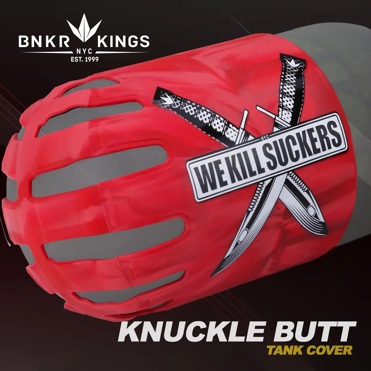 Bnkr Bunker Kings Knuckle Butt Paintball Tank Cover - Wks Knife - Red 1