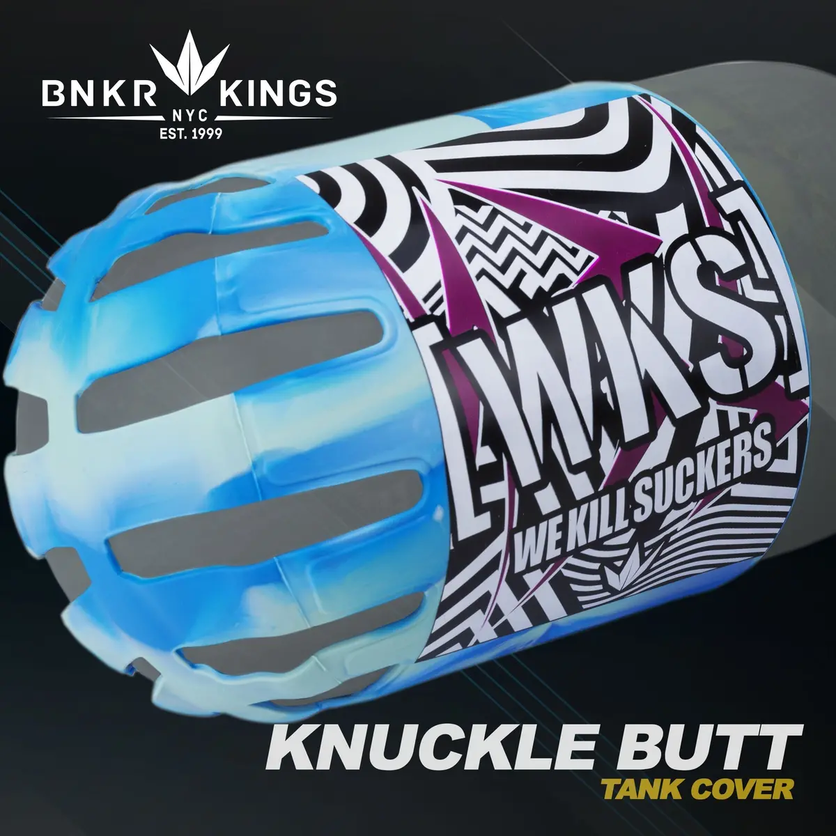 Bnkr Bunker Kings Knuckle Butt Paintball Tank Cover - Wks Shred - Cyan 1