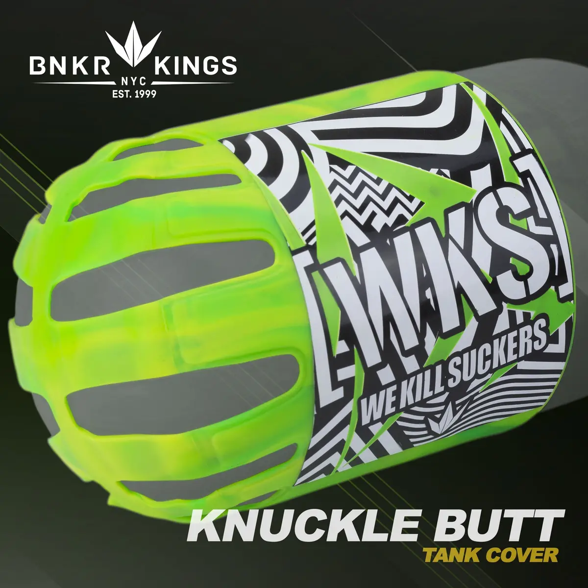 Bnkr Bunker Kings Knuckle Butt Paintball Tank Cover - Wks Shred - Lime 1