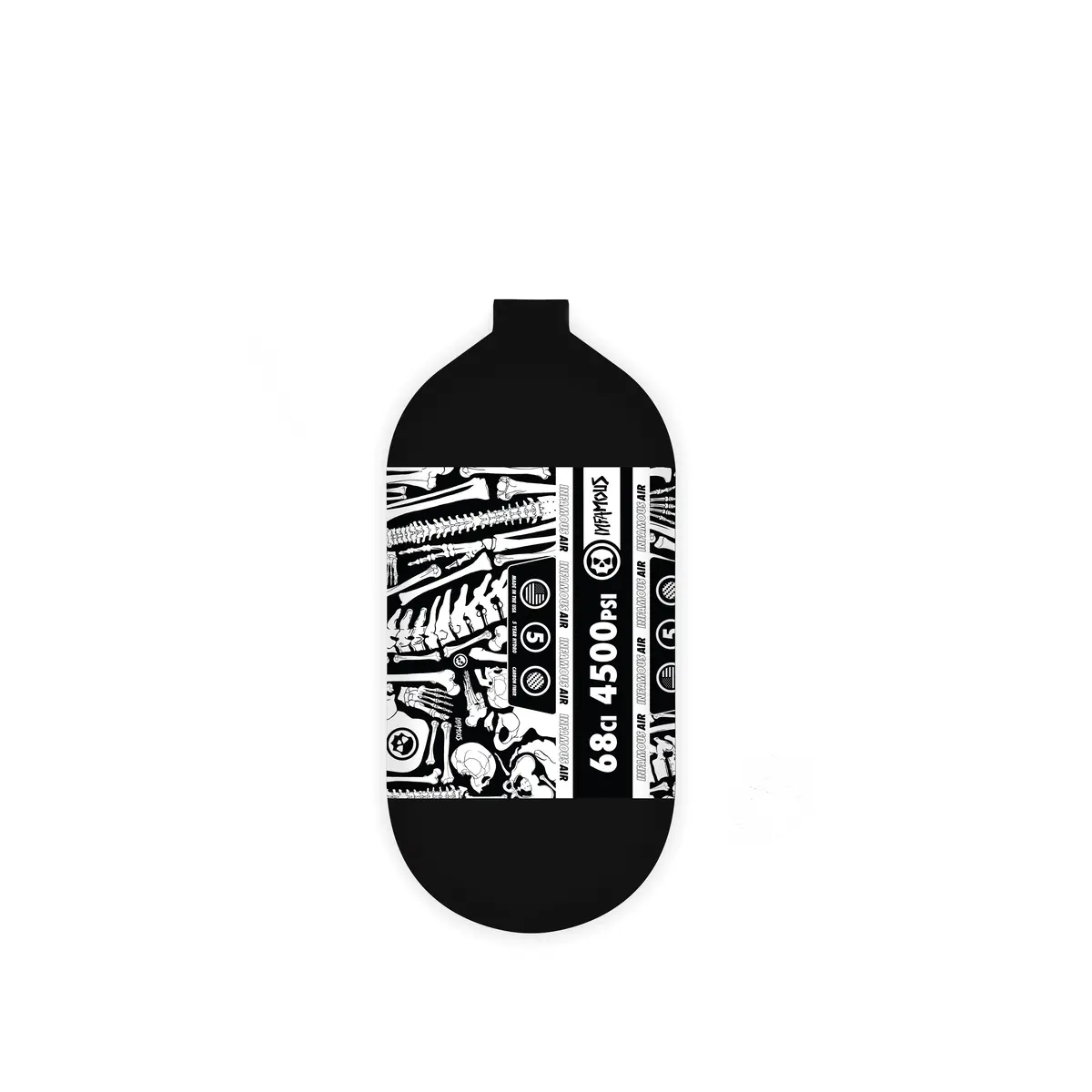 Infamous Air "Bones" Paintball Tank - Bottle Only - Black/White - 68Ci / 4500Psi 1