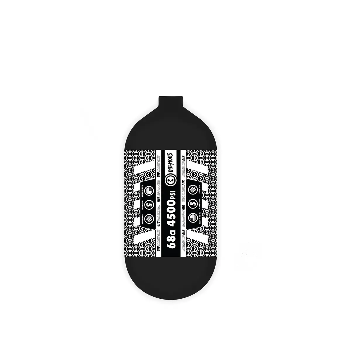 Infamous Air "Skull Squad" Paintball Tank - Bottle Only - Black/White - 68Ci / 4500Psi 1