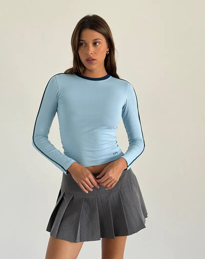 Bonija Long Sleeve Top In Nantucket Blue With Navy Piping And M Embroidery 1