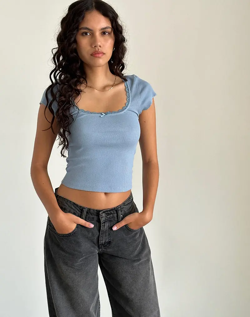 Bovillo Cap Sleeve Top In Nantucket Blue 1