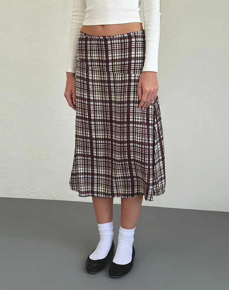 Brella Midi Skirt In Multi Check Brown 1