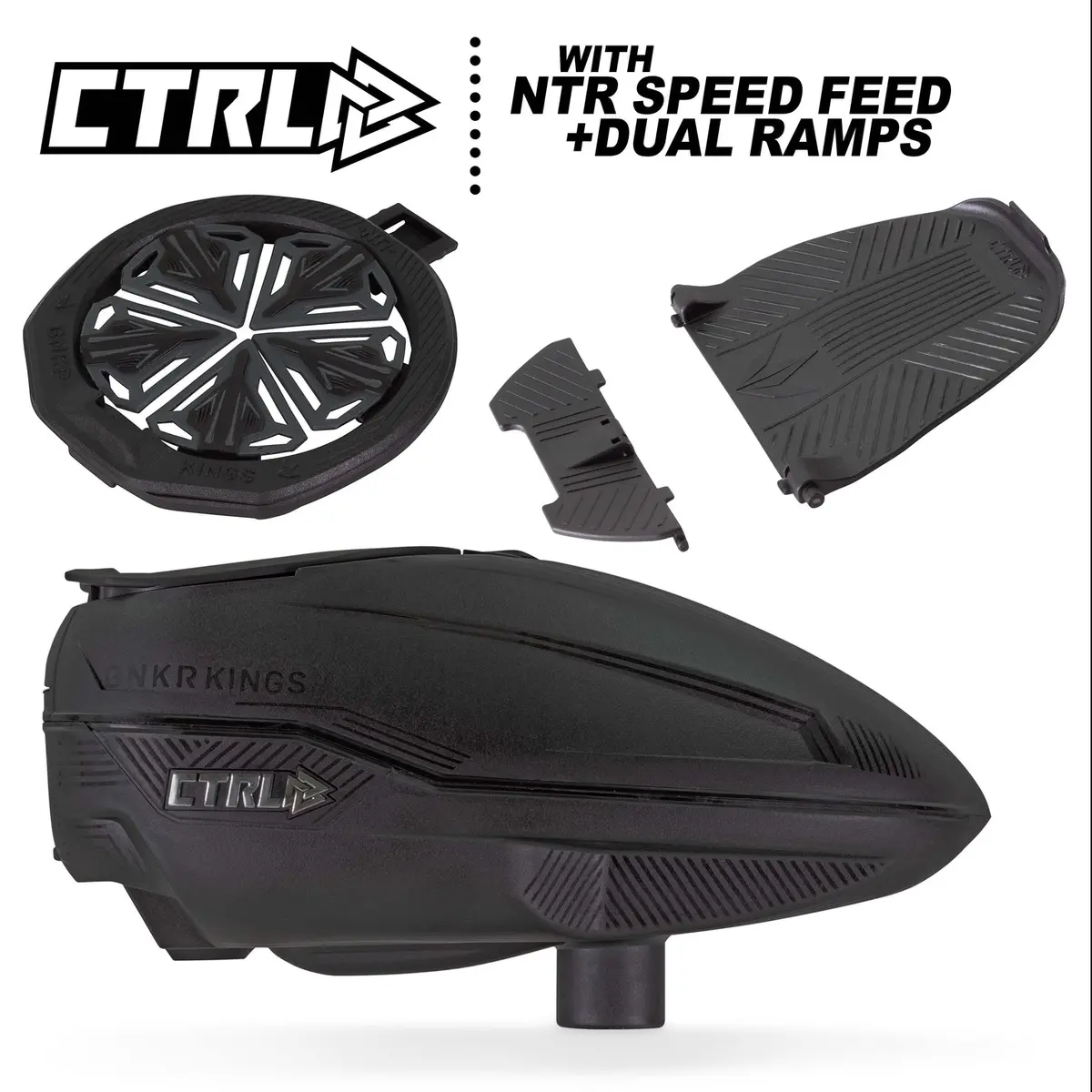 Bunkerkings Ctrl Paintball Loader - Black W/ Free Ntr Speed Feed & Dual Ramps 1