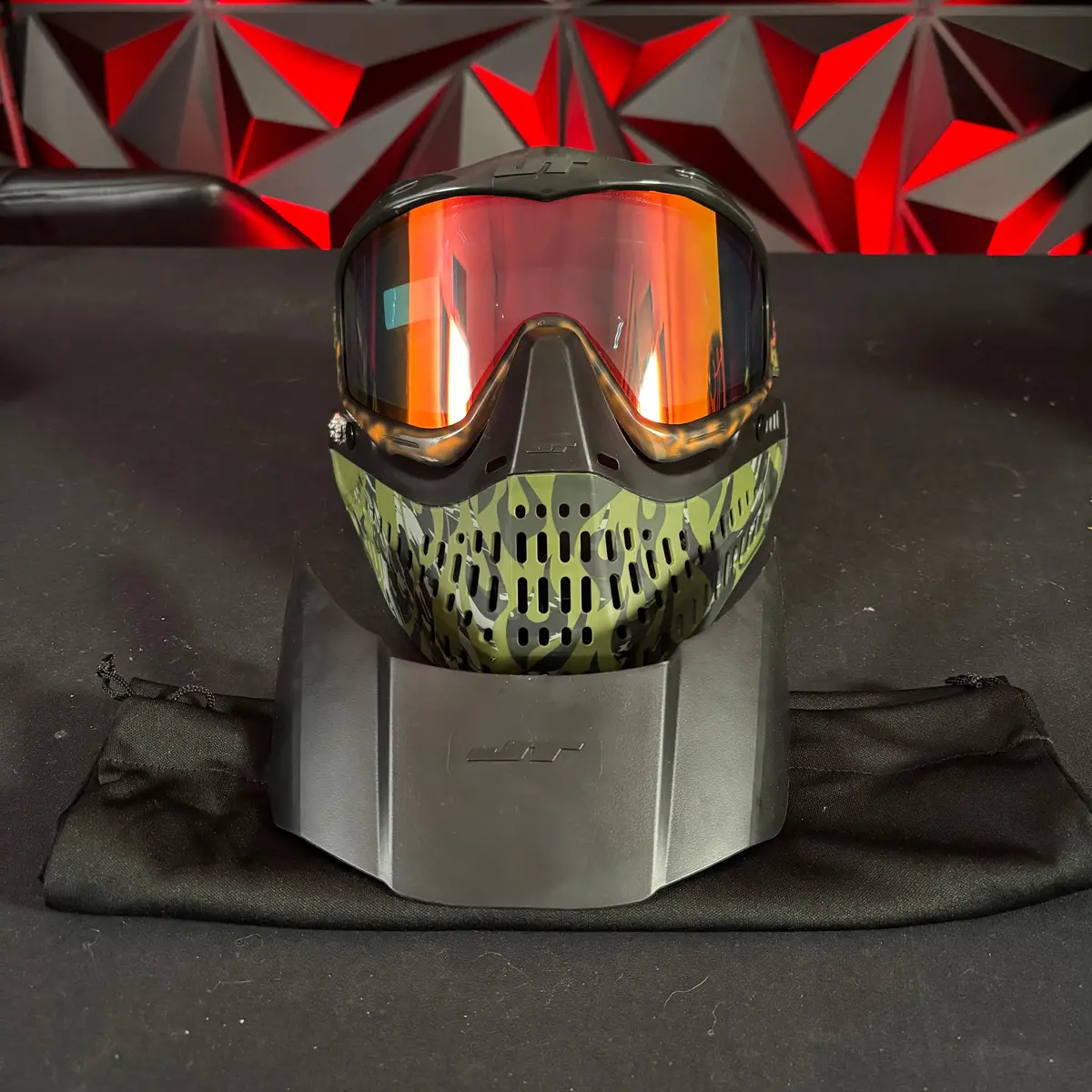 Used Jt Proflex Paintball Mask - Custom #5 Black/Orange Cheeta /W Green Tiger Strip Bottoms And Black Ears *Custom* 1