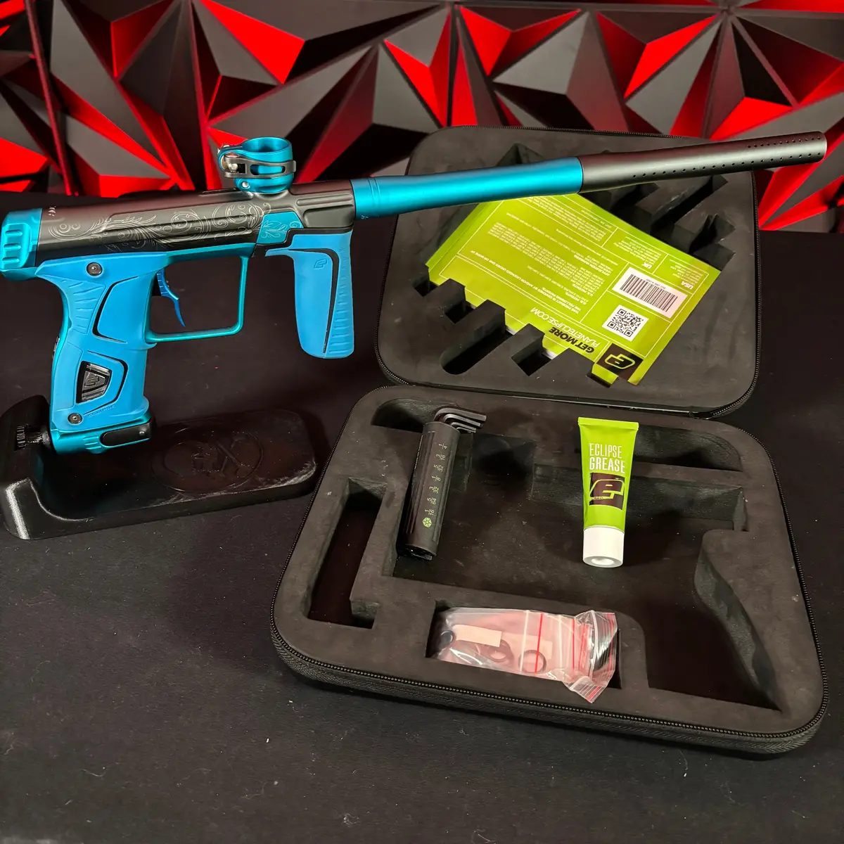 Used Planet Eclipse Gtek 170R Paintball Gun - Grey/Blue W/ Laser Engraving, Blue Grips & Deuce Trigger 1