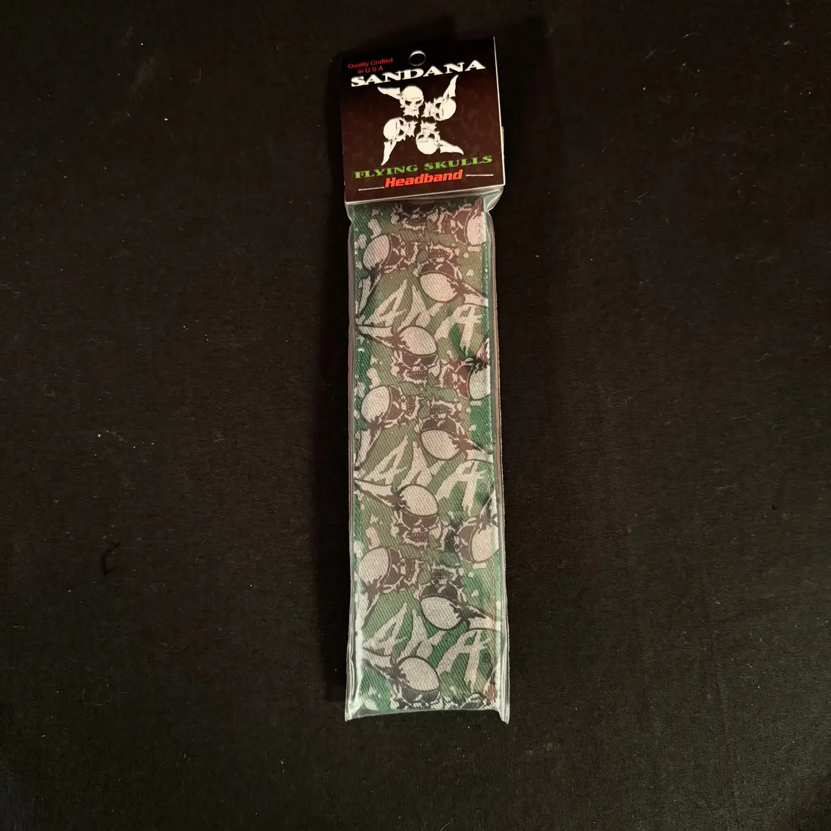 Sandana Headband Flying Skulls - Green/Grey W/Grey Skulls 1