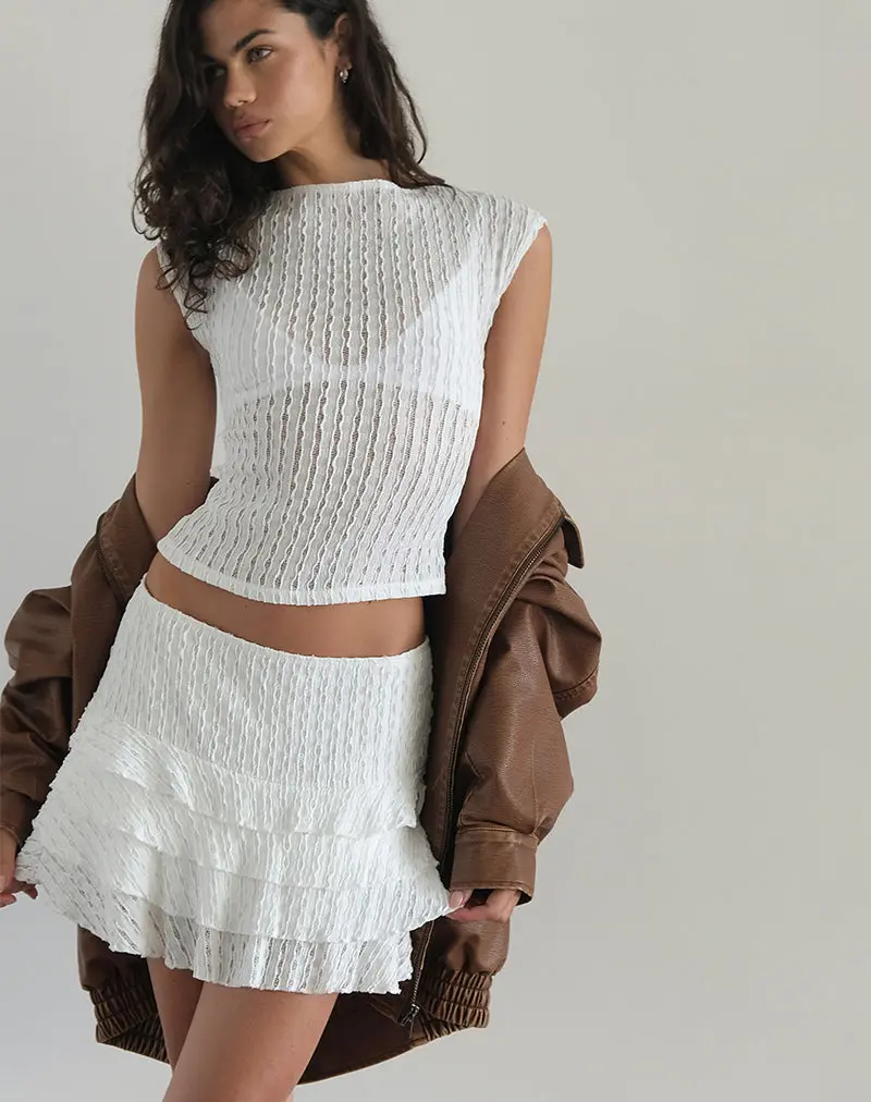 Carlota Mini Skirt In Crinkle White 1