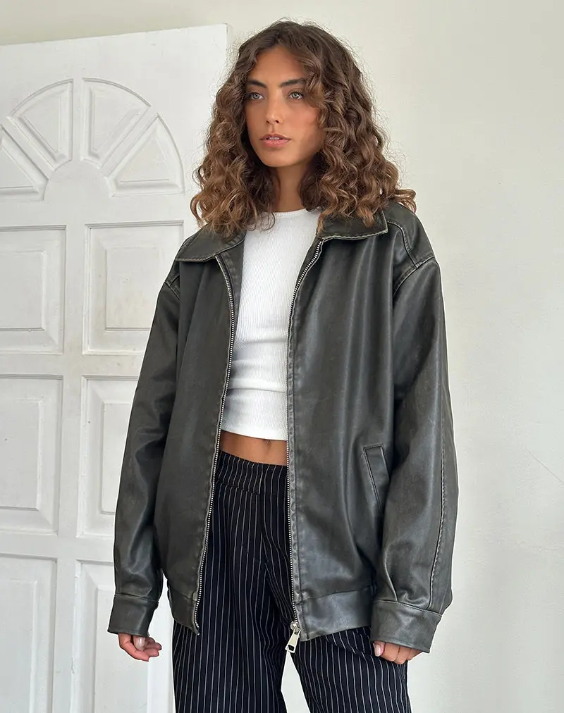 Cavita Distressed Jacket In Pu Olive 1