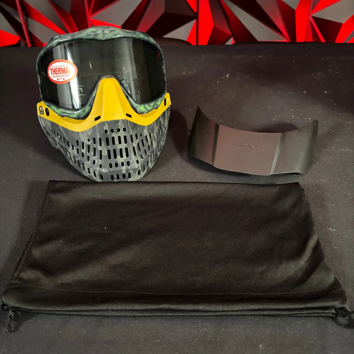 Used Jt Proflex Paintball Mask - Custom #8 Green Cheeta/W Yellow Tiger Stripe Bottoms And Grey Ears *Custom* 1
